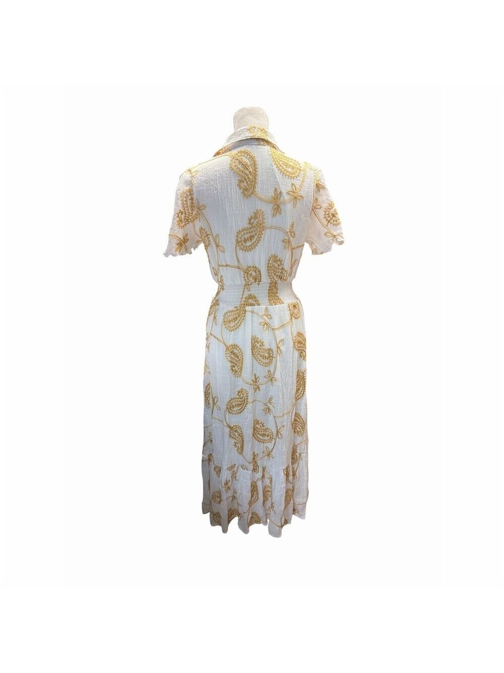 Anthropologie  Kindred  Kindred Dress Womens PL White Paisley Boho Peasant Midi - Picture 7 of 11